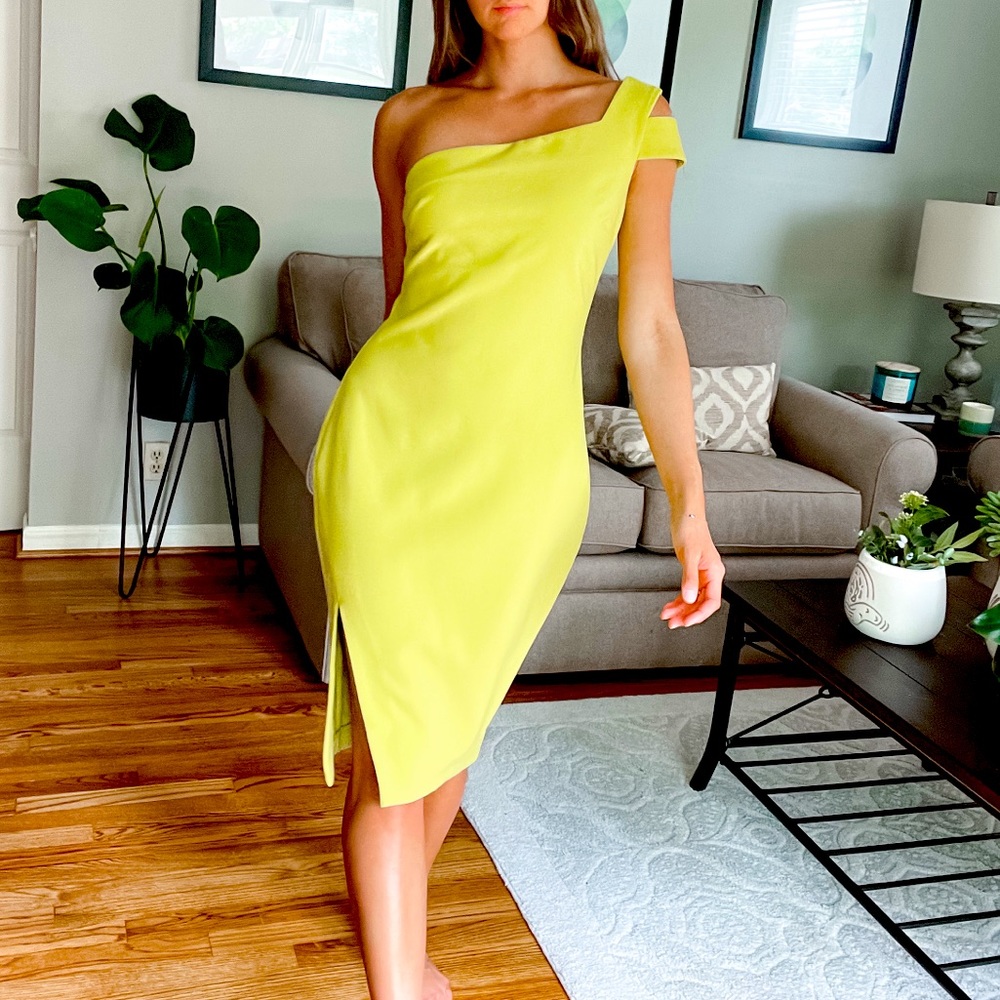 LIKELY • lime green one shoulder bodycon dress